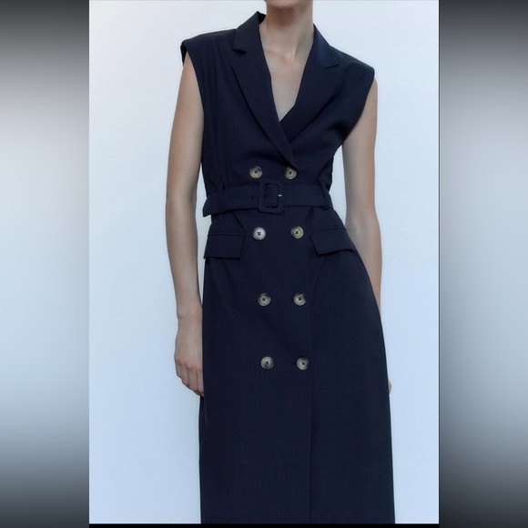 ZARA PINSTRIPE TRENCH DRESS SIZE S - Picture 2 of 11